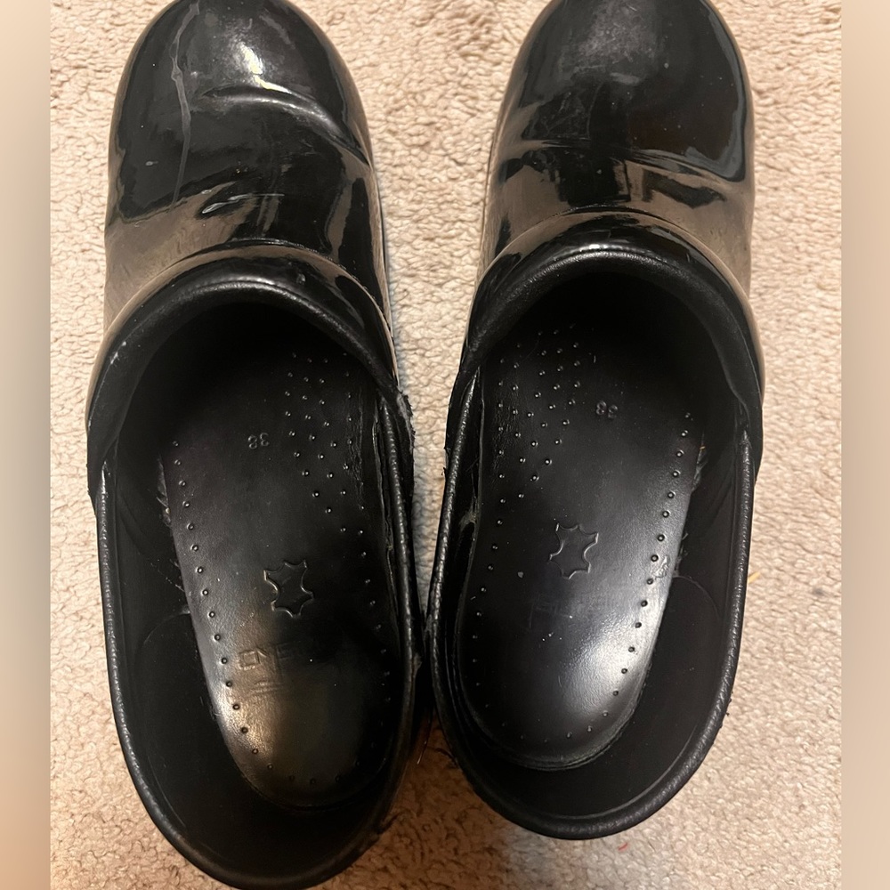 Dansko clogs, black patent